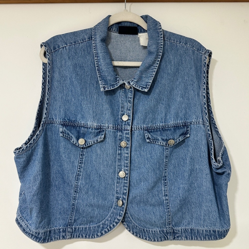 Vintage Faded Glory Denim Vest Womens 22W Blue Jean Plus Size Western Y2K
